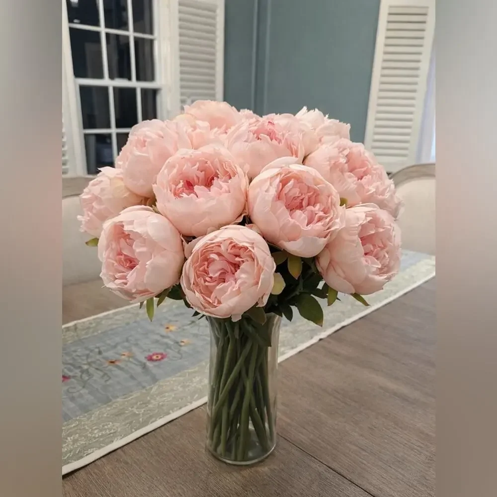 Peony Bouquet Real Touch Lifelike Floral Decor 18 Stem Faux Pink New